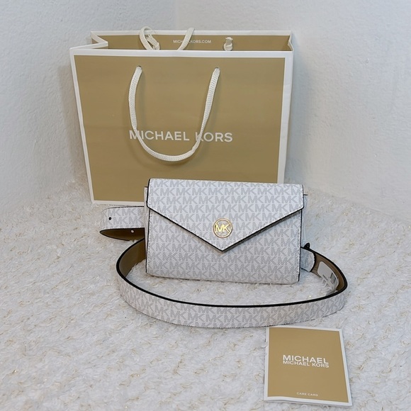 Michael Kors Womens Brown Monogram Adjustable Phone Belt Bag Handbag Size S/M - Picture 1 of 13